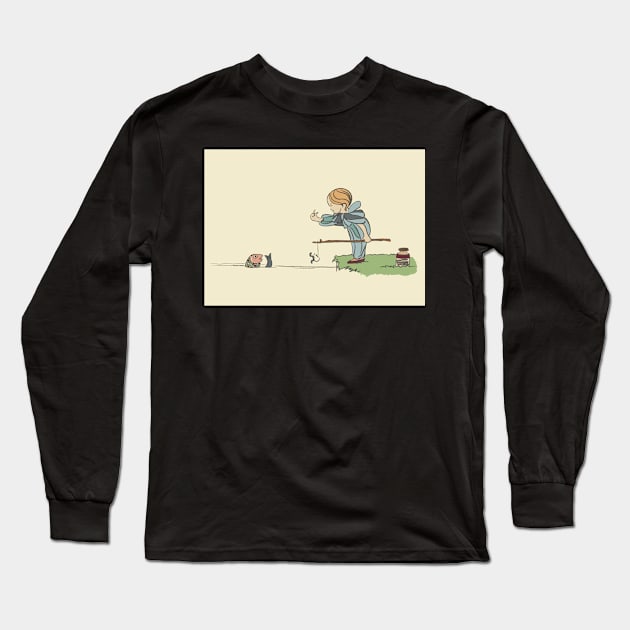 Vintage boy fishing by a lake Long Sleeve T-Shirt by NattyDesigns